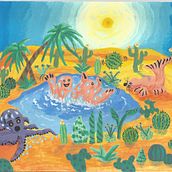 Mi proyecto del curso: Técnicas de ilustración con acuarela y gouache. "Un cactus en mi oasis". Un projet de Peinture, Aquarelle, Illustration jeunesse, Peinture gouache , et Dessin de Mima - 08.04.2023