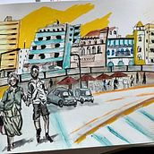 Meu projeto do curso: Sketching urbano: desenhe sua cidade em movimento. Traditional illustration, Sketching, Drawing, Watercolor Painting, Architectural Illustration, and Sketchbook project by Cândida Ribeiro - 04.10.2023
