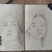 Mi proyecto del curso: Cuaderno de retratos a línea con grafito. Fine Arts, Sketching, Drawing, Portrait Drawing, and Sketchbook project by Mirian Crespo - 04.17.2023