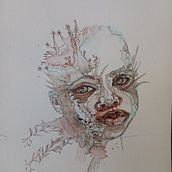 1e probeersel inkt en water. Un projet de Dessin de portrait de Sandra Nieuwkoop - 11.04.2023