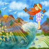 Summer Sunshine Girl. Een project van Traditionele illustratie, Kinderillustratie,  Schetsen, Digitale illustratie y Ontwerp van personages van Danielle Rademeyer - 16.04.2023