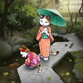 Koi Pond Cats. Un projet de Illustration traditionnelle, Illustration numérique, Peinture numérique, Stor , et telling de Robin Sevakis - 20.04.2023