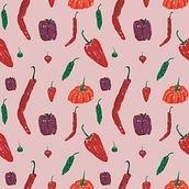 Pimenta - Design de padrões ilustrados. Un proyecto de Ilustración tradicional, Pattern Design, Estampación, Pintura gouache e Ilustración digital de Patricia Guterres - 23.04.2023