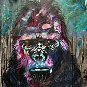 Great Gorilla,  Acrylics with Ink and Highlights with Oils on Canvas. Un progetto di Pittura di pamela marston - 24.04.2023
