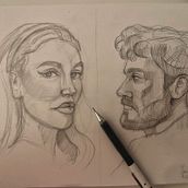 Mi proyecto del curso: Cuaderno de retratos a línea con grafito. Fine Arts, Sketching, Drawing, Portrait Drawing, and Sketchbook project by Jose Abril - 04.24.2023