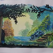 Meu projeto do curso: Pintura de paisagens fantásticas com aquarela e guache. Fine Arts, Painting, Watercolor Painting, Naturalistic Illustration, and Gouache Painting project by vecchio.carladel - 04.25.2023