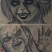 Mi proyecto del curso: Retrato realista con lápiz de grafito chuky y tifanny . Traditional illustration, Fine Arts, Sketching, Pencil Drawing, Drawing, Portrait Drawing, Realistic Drawing, Artistic Drawing, and Figure Drawing project by sebastian_sando_ink1 - 03.13.2023