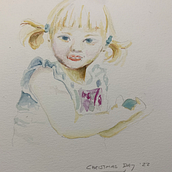 Little Miss almost two: Watercolor Portrait from a Photo. Traditional illustration, Watercolor Painting, and Portrait Drawing project by Tess Brook - 05.03.2023