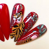 Nail art de Tigre inspiración en Anna Bucciarelli. Traditional illustration project by Vero Cnl - 07.21.2021