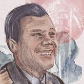 Yuri gagarin - Ilustración - . Traditional illustration, Vector Illustration, Digital Illustration, and Portrait Drawing project by Jon Ander Olalde - 05.04.2023