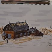 Barn early Spring. Esboçado e Ilustração arquitetônica projeto de Lyne Trott - 12.05.2023