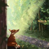 waiting fox (color sketch). Traditional illustration project by Лина Вадис - 05.17.2021