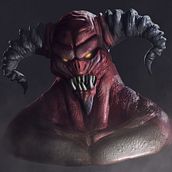 Demonio (Inspirado en Diablo III) . Ilustrație tradițională, 3D, Design de caractere, Ilustrație digitală, modelare 3D, design de caractere 3D și Pictură digitală de fgvenegas - 05.16.2023