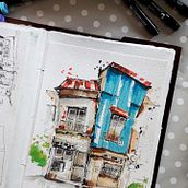 Mon projet du cours : Esquisses d'architecture expressives aux feutres de couleur. Un projet de Esquisse , Dessin, Illustration architecturale, Carnet de croquis et Illustration à l'encre de Emma Wallace - 22.05.2023