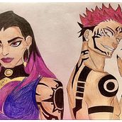 Reyna and Sukuna. Een project van Traditionele illustratie, Ontwerp van personages, Kostuumontwerp,  Beeldende kunst, Grafisch ontwerp, Stripboek,  Schetsen,  Creativiteit, Tekening met potlood,  Tekening, Posterontwerp,  Concept art,  Portrettekening, Sketchbook y Manga van zeltic_voltra - 24.06.2019