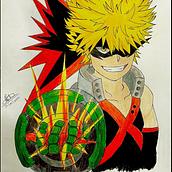 Katsuki Bakugo from My Hero Academia. Een project van Traditionele illustratie, Animatie, Ontwerp van personages, Kostuumontwerp, Craft,  Beeldende kunst, Grafisch ontwerp,  Urban art,  Creativiteit,  Schetsen, Tekening met potlood,  Tekening, Posterontwerp,  Concept art,  Portrettekening, Realistische tekening, Sketchbook, Anatomisch tekenen, Manga, Geanimeerde Illustratie y Tekenen met kleurpotloden van zeltic_voltra - 20.01.2020