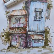 Il mio progetto del corso: Disegno architettonico espressivo con pennarelli colorati. Esboçado, Desenho, Ilustração arquitetônica, Sketchbook e Ilustração com tinta projeto de Pam - 28.05.2023