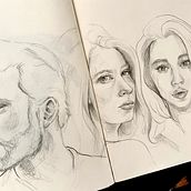 Meu projeto do curso: Caderno de retratos: explore o rosto humano. Sketching, Drawing, Portrait Drawing, Artistic Drawing, and Sketchbook project by Paola Sansão - 05.27.2023