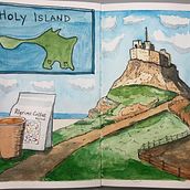 Holy Island, UK. Traditional illustration, Watercolor Painting, Architectural Illustration, and Sketchbook project by danboddington - 06.05.2023
