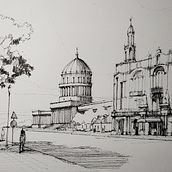 Mi proyecto del curso: Dibujo arquitectónico urbano con tinta. Un proyecto de Ilustración tradicional, Bocetado, Dibujo, Ilustración arquitectónica e Ilustración con tinta de Arturo Gutiérrez - 09.06.2003