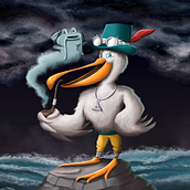 The Pelican & the Catfish. Un progetto di Illustrazione tradizionale, Character design, Illustrazione digitale e Pittura digitale di Jordi Casulleras - 14.07.2023
