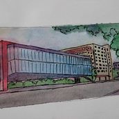Meu projeto: Desenho arquitetônico com aquarela e tinta (MASP - SP, BR). Sketching, Drawing, Watercolor Painting, Architectural Illustration, Sketchbook & Ink Illustration project by giselembeloto - 06.13.2023