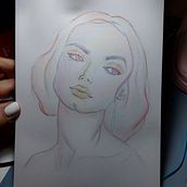 My project for course: Vibrant Portrait Drawing with Colored Pencils. Un progetto di Disegno, Disegno di ritratti, Sketchbook e Disegno con matite colorate di Astrid - 18.06.2023