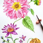 "Dahlia, deseo de jardines". Mi proyecto del curso: Acuarela realista para composiciones botánicas. Traditional illustration, Painting, Drawing, Watercolor Painting, and Botanical Illustration project by Loli Crespo - 06.19.2023
