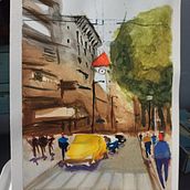Mi proyecto del curso: Paisajes urbanos en acuarela. Un proyecto de Bellas Artes, Pintura a la acuarela e Ilustración arquitectónica de Maria Eugenia Caceres - 20.06.2023