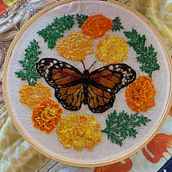Butterfly and Marigolds. Embroider project by Diane Aoki - 06.23.2023
