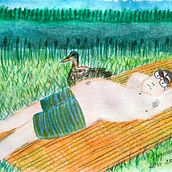 On the beach - Necko lake, Augustów . Traditional illustration project by Marta Hålska - 06.23.2023