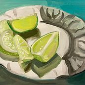 Limes on a Plate. Fine Arts, Painting, Color Theor, and Gouache Painting project by allishep - 06.25.2023
