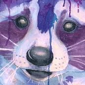 Purple Painted Raccoon. Traditional illustration, Drawing, and Watercolor Painting project by Ari Brooks - 06.29.2023