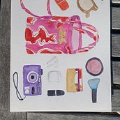 Cosas de mi bolsa. Pintado después con acuarelas . Fine Arts, Sketching, Creativit, Drawing, and Sketchbook project by Mariajosé Serrano - 06.29.2023