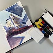 Mein Abschlussprojekt für den Kurs: Architektonische Zeichnung mit Aquarell und Tinte Ein Projekt aus dem Bereich Skizzenentwurf, Zeichnung, Aquarellmalerei, Architektonische Illustration, Sketchbook und Illustration mit Tinte von gletti45 - 01.07.2023