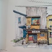 My 3rd drawing: Expressive Architectural Sketching with Coloured Markers. Traditional illustration project by steph_calvet - 06.18.2023