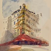 My project for course: Architectural Sketching with Watercolor and Ink. Un progetto di Bozzetti, Disegno, Pittura ad acquerello, Illustrazione architettonica, Sketchbook e Illustrazione con inchiostro di Robin Sandra - 08.06.2023
