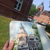 Urban Sketching with Eleanor Doughty: My final course projct.. Painting, Sketching, Drawing, Watercolor Painting, Sketchbook & Ink Illustration project by stefan - 07.12.2023