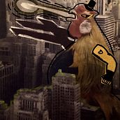 Meu projeto do curso: Colagem artística com técnicas mistas - Galo de Briga destrói cidade. Colagem, Ilustração digital e Ilustração editorial projeto de thaismarcuz - 12.07.2023