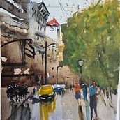 Mon projet du cours : Paysages urbains à l’aquarelle. Fine Arts, Watercolor Painting, and Architectural Illustration project by Sylvie Bertrand - 07.15.2023