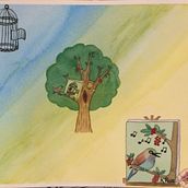 Mon projet du cours : Illustration pour enfants à l’aquarelle —> poème « Pour faire le portrait d’un oiseau ». Ilustração tradicional, Pintura, Desenho, Pintura em aquarela e Ilustração infantil projeto de ross_karine - 13.07.2023
