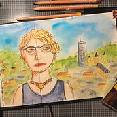 Self-portrait for "Artistic Watercolor Sketching: Dare to Express Your Ideas". Traditional illustration, Sketching, Creativit, Drawing, Watercolor Painting, and Sketchbook project by Ina - 07.18.2023