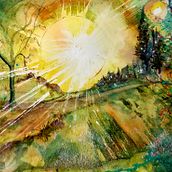 My project for course: Dreamy Watercolor Landscapes: Paint with Light, Sunburst, Artist_ Brenda_ Lewis. Painting, and Watercolor Painting project by Brenda L - 07.19.2023