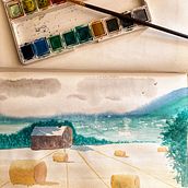Mon projet du cours : Paysages à l'aquarelle : techniques et outils expérimentaux. Fine Arts, Painting, and Watercolor Painting project by Sandrine Lange Jeauffroy - 07.22.2023
