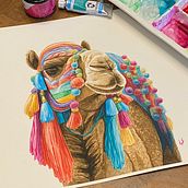 Watercolour Painting + Process - Camel with Colourful Pompoms. Watercolor Painting, and Traditional illustration project by Lyndsay Stephenson - 07.23.2023