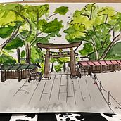 Meiji temple exit. Een project van  Schetsen van jovelcrisostomo - 16.07.2023