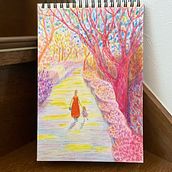 Summer park (color pencils).  My project for course: Sketchbook Landscapes: A Colorful Approach. Sketching, Creativit, Pencil Drawing, Drawing, and Sketchbook project by Yanyan - 07.17.2023