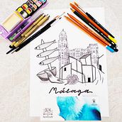 Postales de Málaga. Watercolor Painting project by Mónica Muñoz Martínez - 08.01.2023