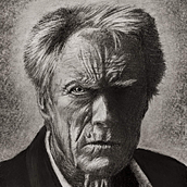 Clint Eastwood Charcoal. Desenho projeto de Seān Bobbie - 03.06.2022