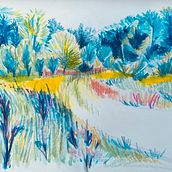 Mon projet du cours : Paysage coloré . Projekt z dziedziny Sketching, Kreat, wność, R, sunek ołówkiem,  R, sunek i Sketchbook użytkownika Kathy Lecocq - 03.08.2023